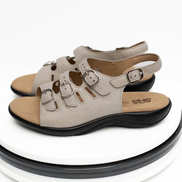 SAS Mystic Web Linen Sandals Women 8.5 WW Beige Leather Adjustable Comfort Shoes - Picture 3 of 8